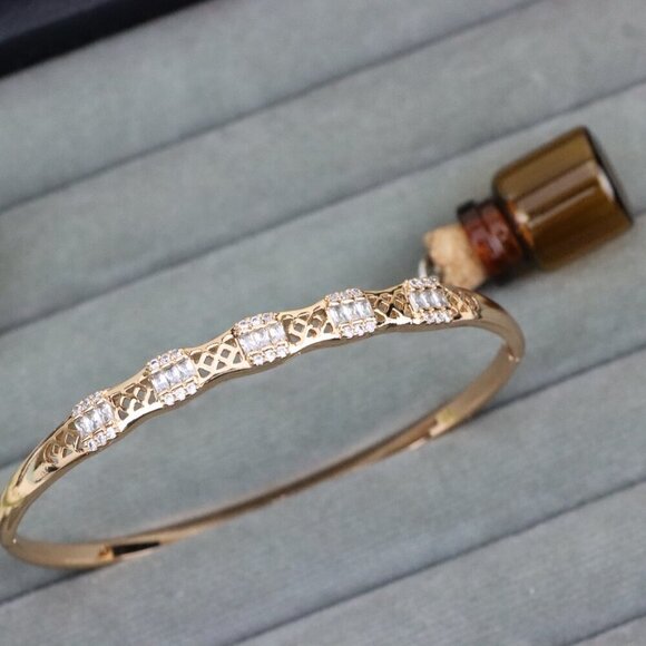 Rose Gold Bangle with Lattice Design and Crystal Accents, XPBL0572 - Picture 11 of 12